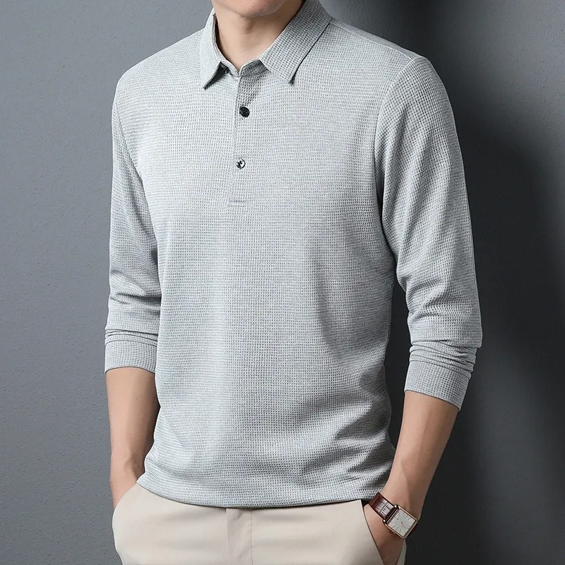Men's Business Casual Long Sleeve Polo Shirt - Comfortable Summer Top for Everyday Wear showcase 10