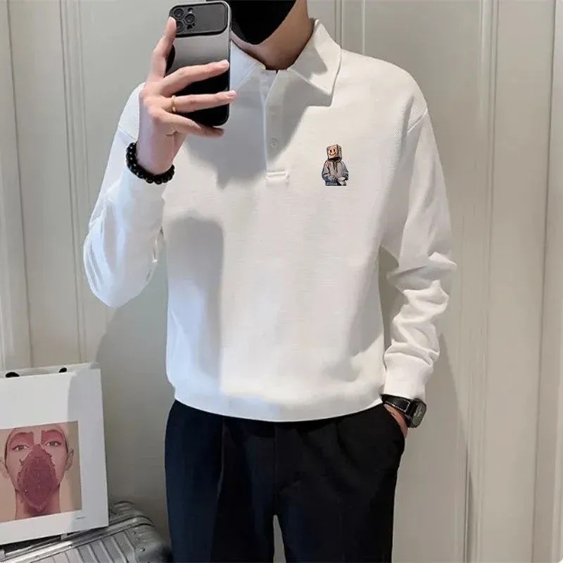 Men's Vintage Streetwear Baggy Polo T-Shirt - 90s Style Loose Fit Pullover for Spring/Autumn Fashion showcase 3