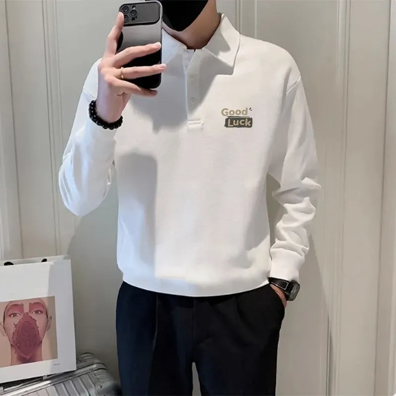 Men's Vintage Streetwear Baggy Polo T-Shirt - 90s Style Loose Fit Pullover for Spring/Autumn Fashion thumbnail 5