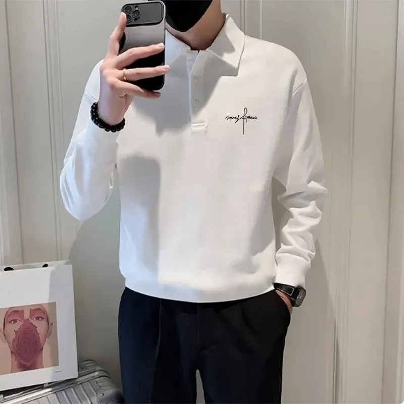 Men's Vintage Streetwear Baggy Polo T-Shirt - 90s Style Loose Fit Pullover for Spring/Autumn Fashion thumbnail 4