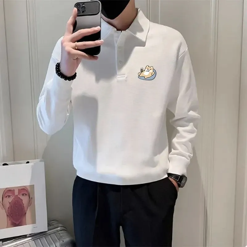 Men's Vintage Streetwear Baggy Polo T-Shirt - 90s Style Loose Fit Pullover for Spring/Autumn Fashion showcase 4