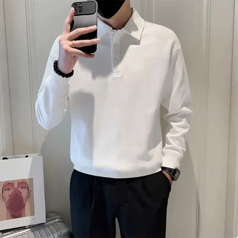 Men's Vintage Streetwear Baggy Polo T-Shirt - 90s Style Loose Fit Pullover for Spring/Autumn Fashion thumbnail 3