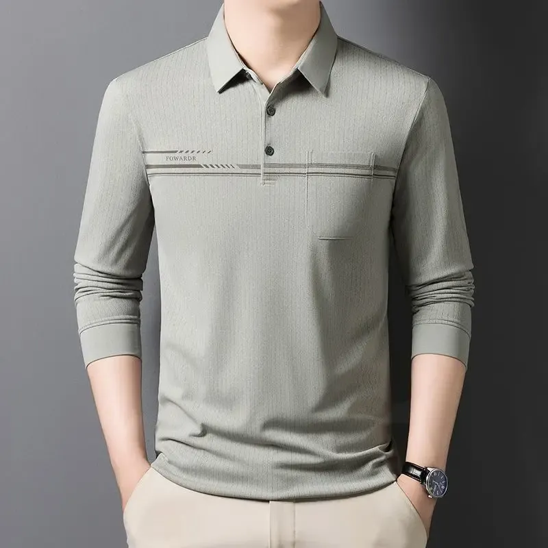Men's Striped Polo T-Shirt Business Casual Vintage Style Elegant Pullover Sweatshirt for Formal & Everyday Wear thumbnail 6