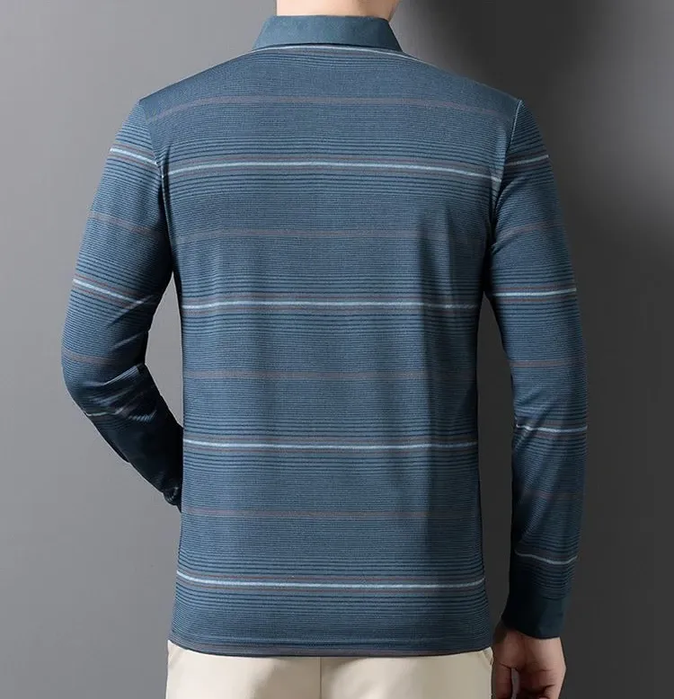 Men's Striped Polo T-Shirt Business Casual Vintage Style Elegant Pullover Sweatshirt for Formal & Everyday Wear showcase 7