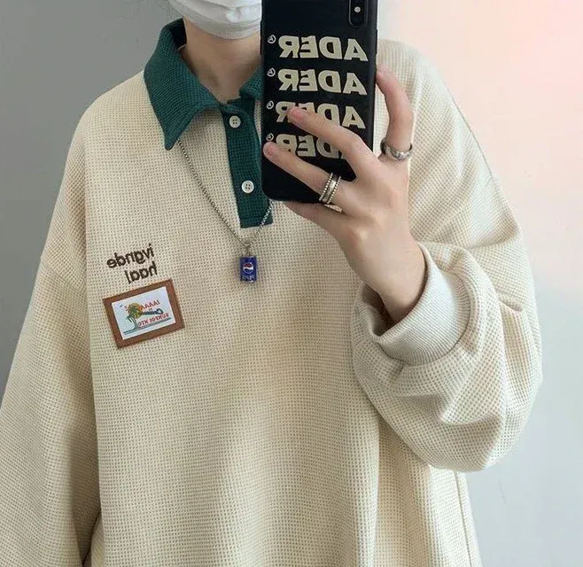 Men's Luxury Korean Style Long Sleeve Polo Shirts - Bulk Pack Available in XL, S, M, L, 2XL - Harajuku Fashion Winter Tops with Quote Designs showcase 5