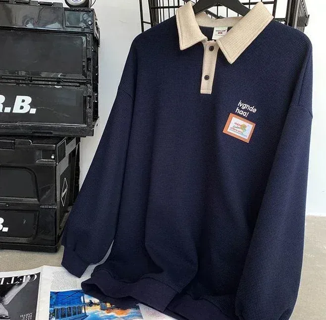 Men's Luxury Korean Style Long Sleeve Polo Shirts - Bulk Pack Available in XL, S, M, L, 2XL - Harajuku Fashion Winter Tops with Quote Designs showcase 15