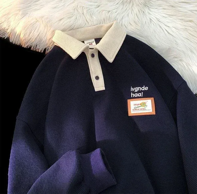 Men's Luxury Korean Style Long Sleeve Polo Shirts - Bulk Pack Available in XL, S, M, L, 2XL - Harajuku Fashion Winter Tops with Quote Designs showcase 16