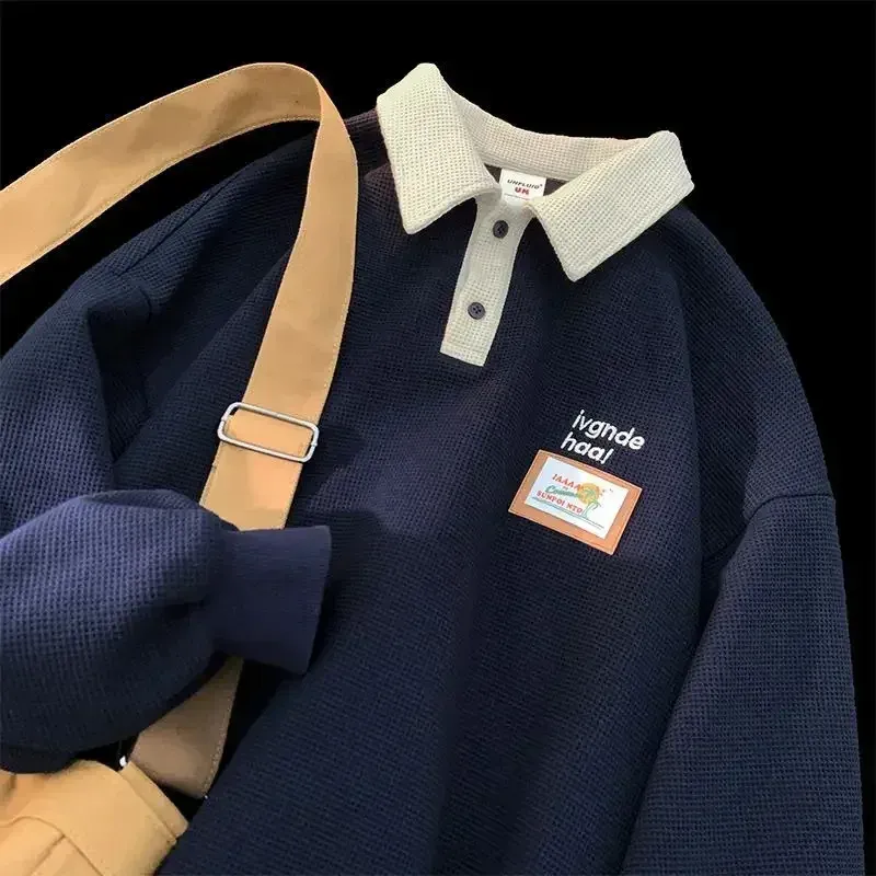 Men's Luxury Korean Style Long Sleeve Polo Shirts - Bulk Pack Available in XL, S, M, L, 2XL - Harajuku Fashion Winter Tops with Quote Designs thumbnail 3