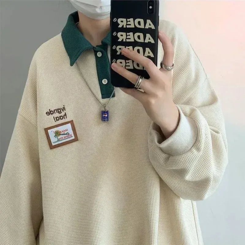 Men's Luxury Korean Style Long Sleeve Polo Shirts - Bulk Pack Available in XL, S, M, L, 2XL - Harajuku Fashion Winter Tops with Quote Designs thumbnail 6