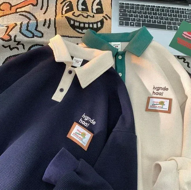 Men's Luxury Korean Style Long Sleeve Polo Shirts - Bulk Pack Available in XL, S, M, L, 2XL - Harajuku Fashion Winter Tops with Quote Designs showcase 13