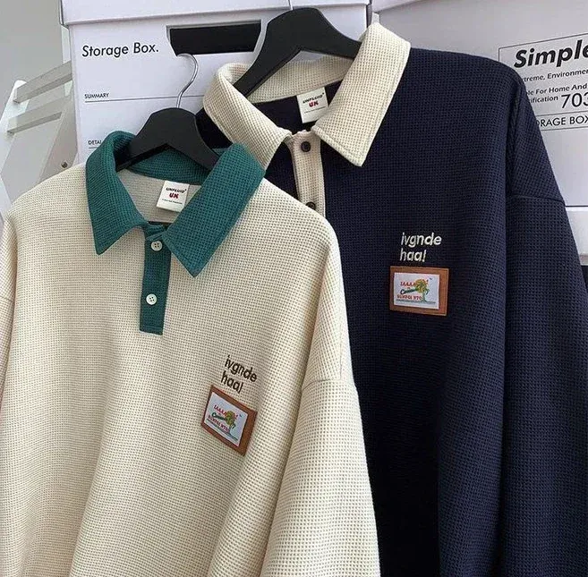 Men's Luxury Korean Style Long Sleeve Polo Shirts - Bulk Pack Available in XL, S, M, L, 2XL - Harajuku Fashion Winter Tops with Quote Designs showcase 10