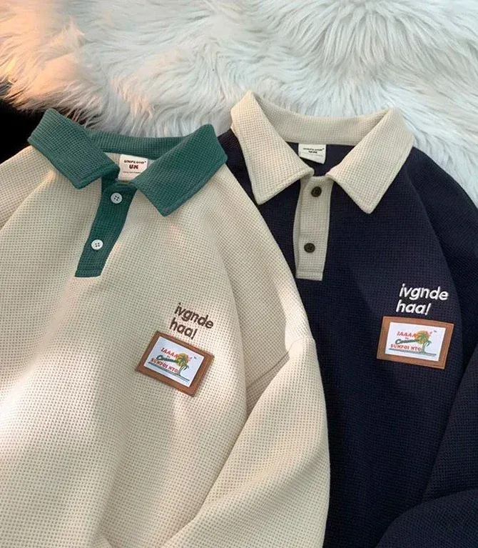 Men's Luxury Korean Style Long Sleeve Polo Shirts - Bulk Pack Available in XL, S, M, L, 2XL - Harajuku Fashion Winter Tops with Quote Designs showcase 7