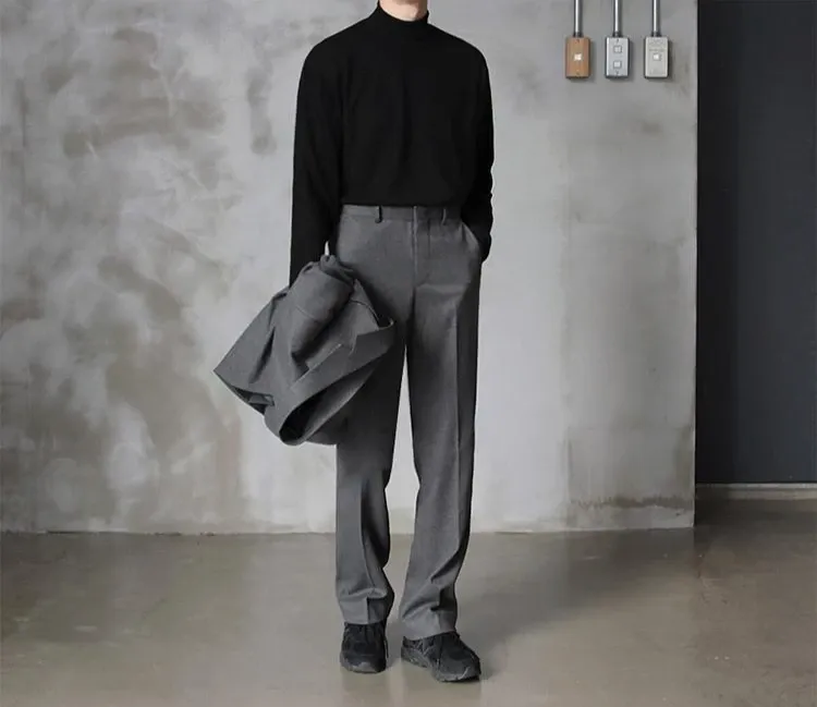 Men's Long Sleeve Half High Collar T-Shirt - Plain Unicolor Bulk Original Fit Tee for Spring showcase 13
