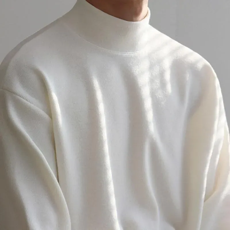 Men's Long Sleeve Half High Collar T-Shirt - Plain Unicolor Bulk Original Fit Tee for Spring thumbnail 6