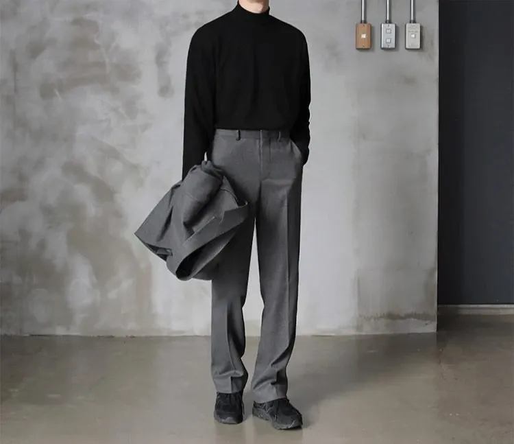 Men's Long Sleeve Half High Collar T-Shirt - Plain Unicolor Bulk Original Fit Tee for Spring showcase 9