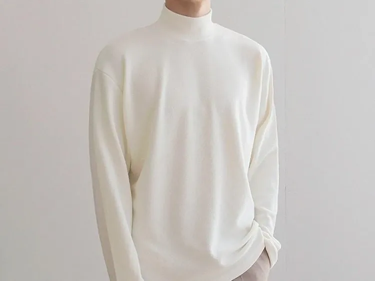Men's Long Sleeve Half High Collar T-Shirt - Plain Unicolor Bulk Original Fit Tee for Spring showcase 7