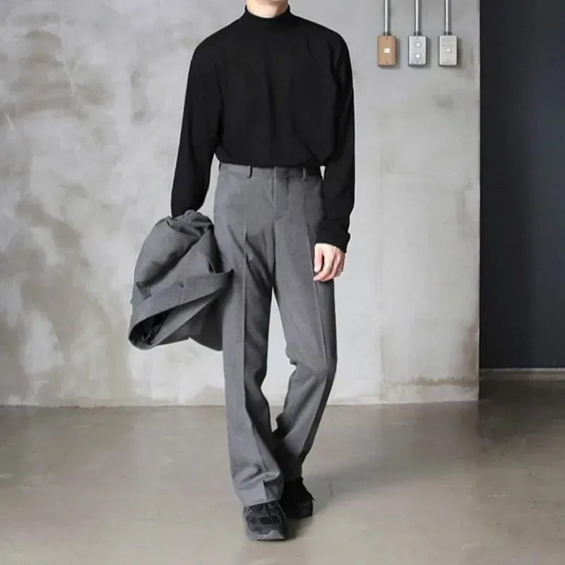 Men's Long Sleeve Half High Collar T-Shirt - Plain Unicolor Bulk Original Fit Tee for Spring thumbnail 5