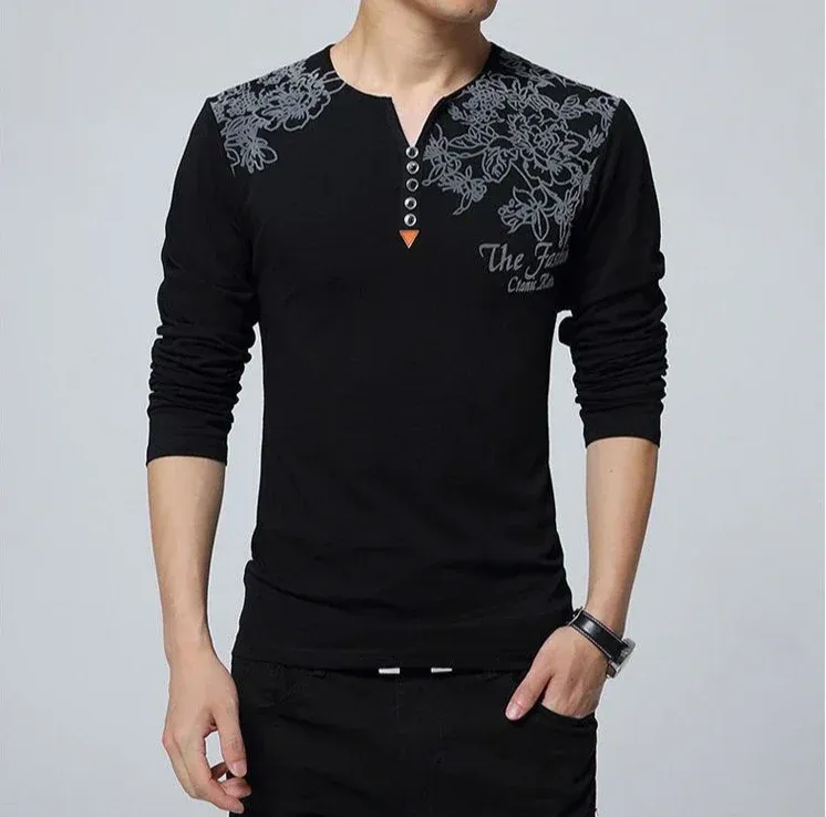 Men's Oversize V-Neck Pullover Sweatshirt Long Sleeve Luxury Casual T-Shirt - Big & Tall Sizes Available showcase 8