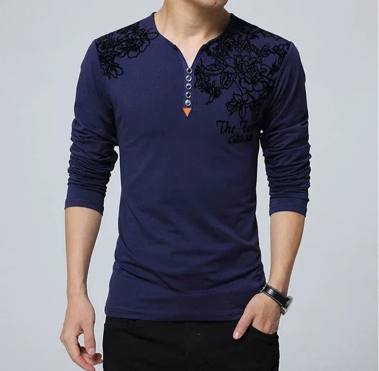Men's Oversize V-Neck Pullover Sweatshirt Long Sleeve Luxury Casual T-Shirt - Big & Tall Sizes Available showcase 10