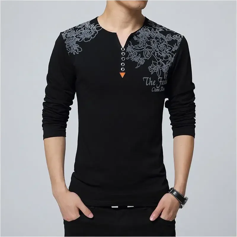 Men's Oversize V-Neck Pullover Sweatshirt Long Sleeve Luxury Casual T-Shirt - Big & Tall Sizes Available thumbnail 2