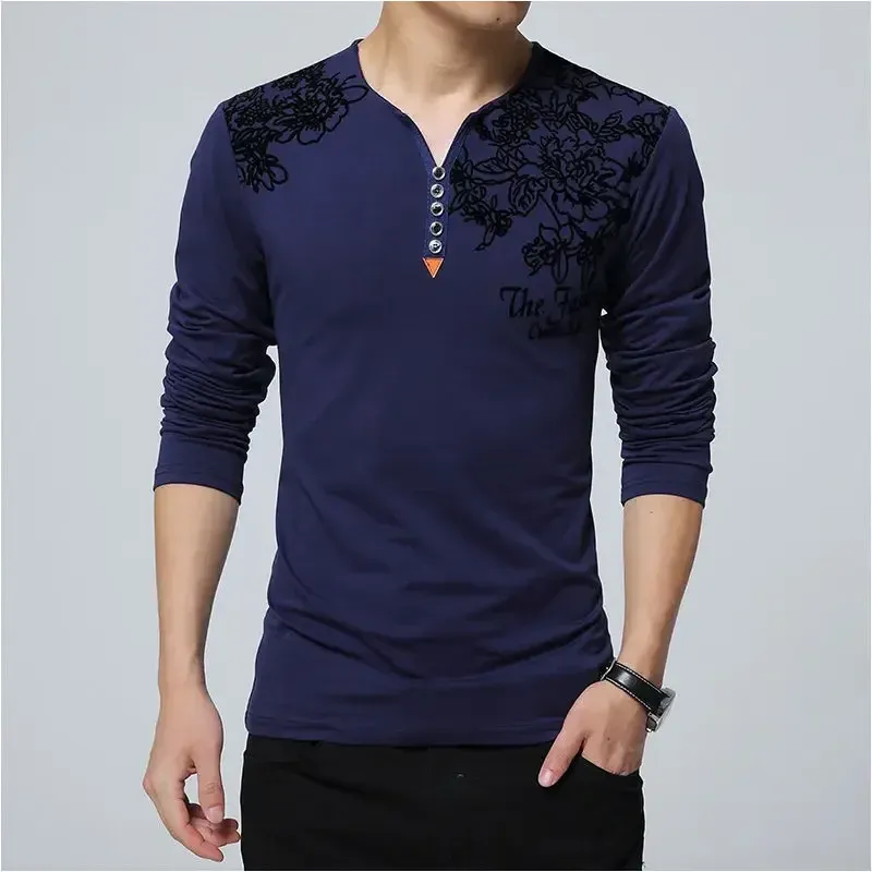 Men's Oversize V-Neck Pullover Sweatshirt Long Sleeve Luxury Casual T-Shirt - Big & Tall Sizes Available thumbnail 3