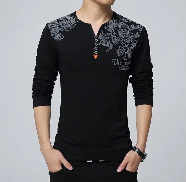 Men's Oversize V-Neck Pullover Sweatshirt Long Sleeve Luxury Casual T-Shirt - Big & Tall Sizes Available showcase 7