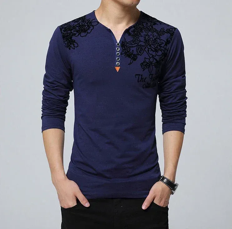 Men's Oversize V-Neck Pullover Sweatshirt Long Sleeve Luxury Casual T-Shirt - Big & Tall Sizes Available showcase 9