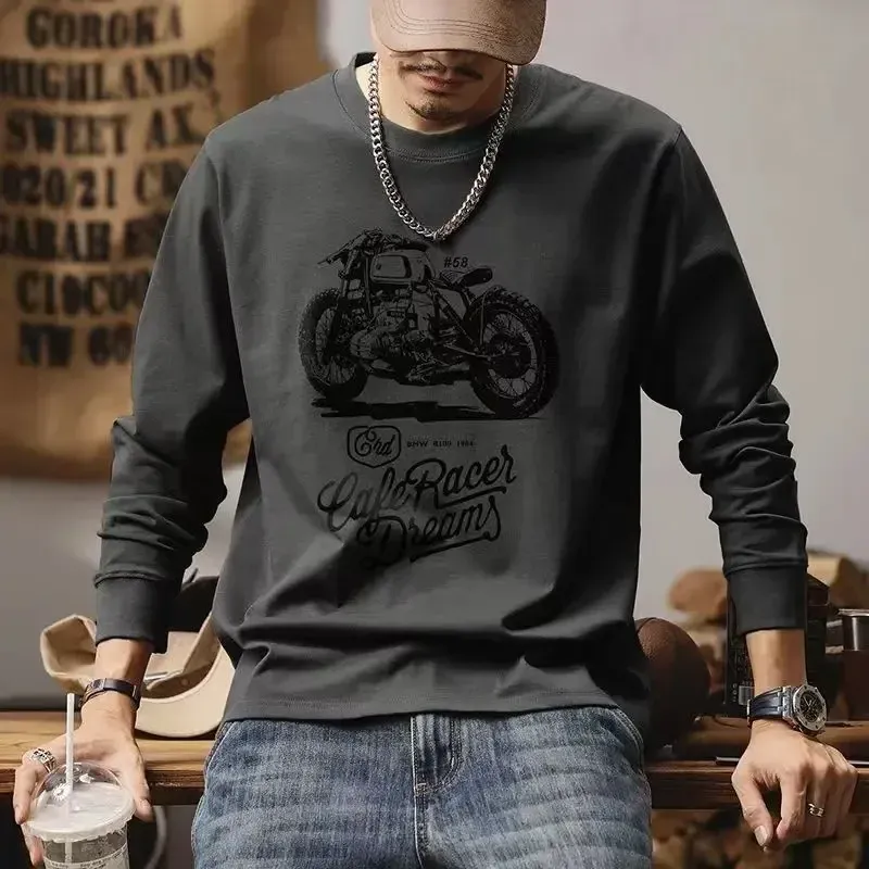 Men's Baggy Printed Pullover T-Shirt - Round Neck, Full Sleeve, 100% Cotton Blend, High Brand Quality, Sizes S-3XL