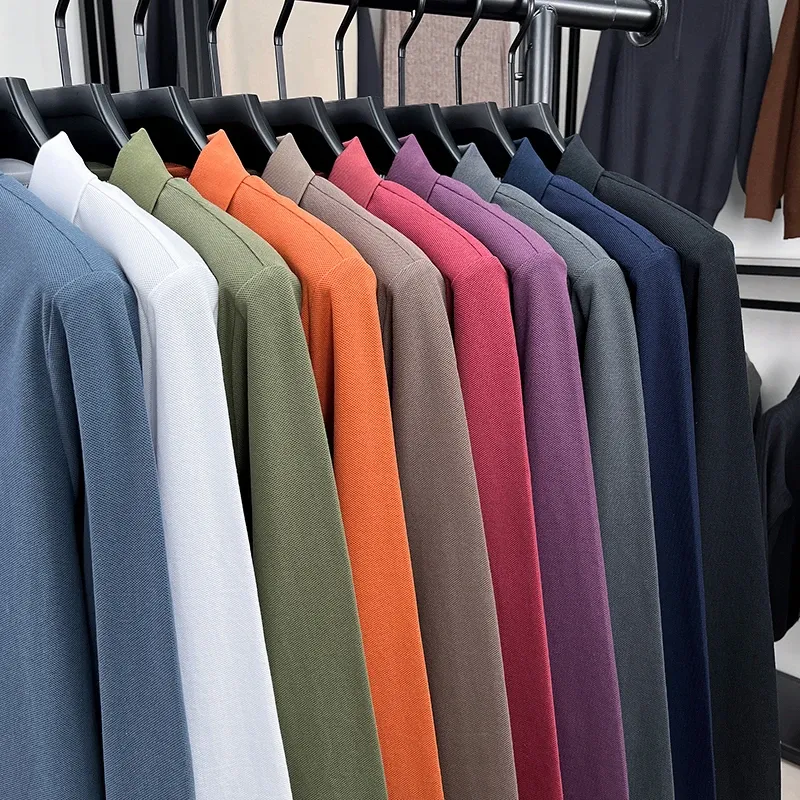 Men's 100% Pure Cotton Long Sleeve Polo Shirt - Autumn/Winter Fashion Business Casual T-Shirt with Embroidered Pony Logo showcase 4