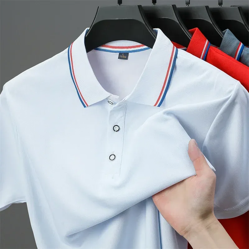 2025 Men's Casual Solid Color Short Sleeve Polo Shirt - Summer Fashionable Comfortable Versatile Top for Everyday Wear thumbnail 5