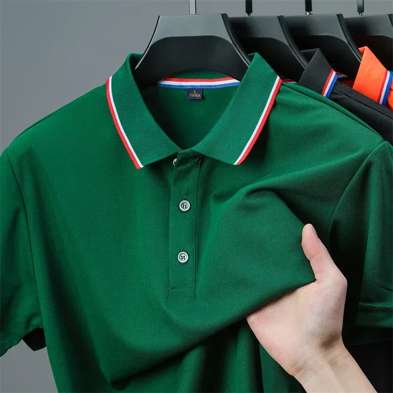 2025 Men's Casual Solid Color Short Sleeve Polo Shirt - Summer Fashionable Comfortable Versatile Top for Everyday Wear