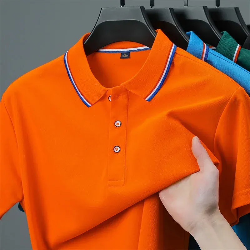 2025 Men's Casual Solid Color Short Sleeve Polo Shirt - Summer Fashionable Comfortable Versatile Top for Everyday Wear thumbnail 6