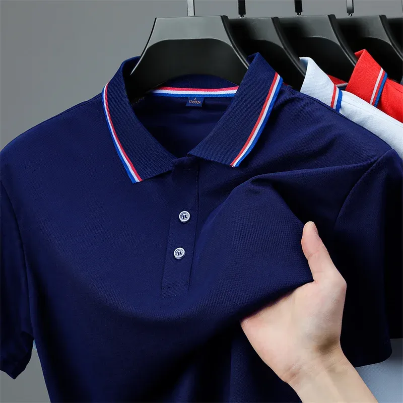 2025 Men's Casual Solid Color Short Sleeve Polo Shirt - Summer Fashionable Comfortable Versatile Top for Everyday Wear showcase 13