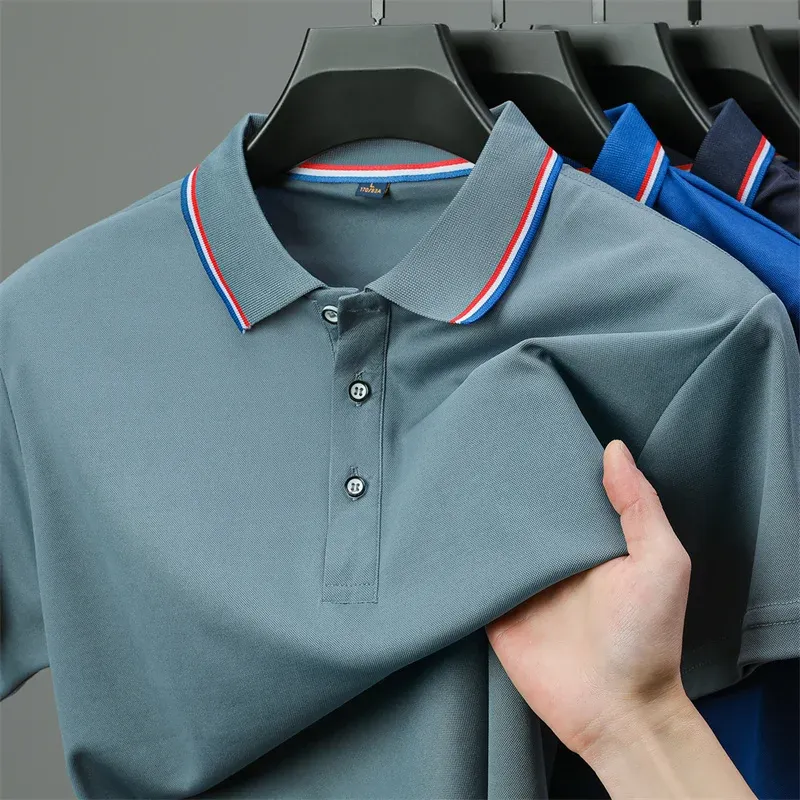 2025 Men's Casual Solid Color Short Sleeve Polo Shirt - Summer Fashionable Comfortable Versatile Top for Everyday Wear showcase 11
