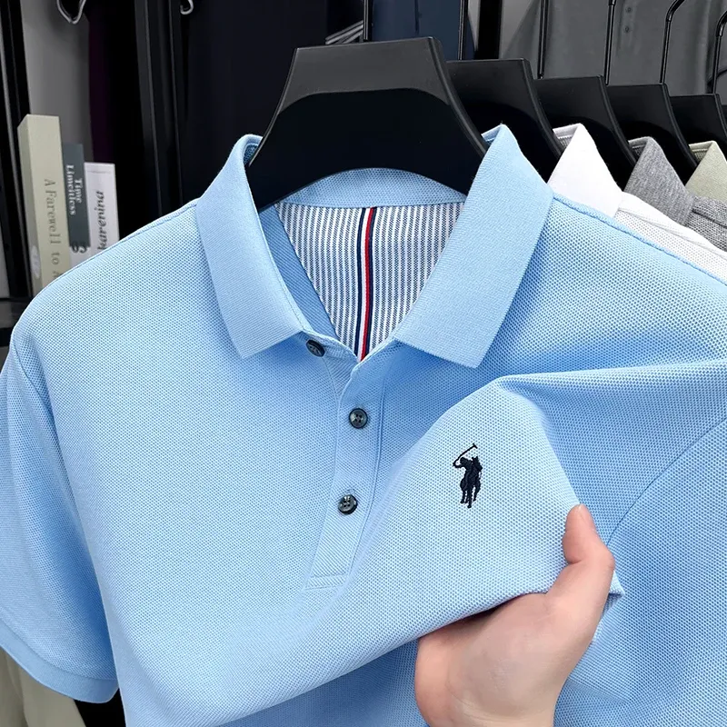 100% Pure Cotton Men's Short Sleeve Polo Shirt - Summer Fashion Casual Business Golf Top with Premium Pony Embroidery showcase 5