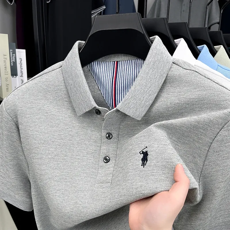 100% Pure Cotton Men's Short Sleeve Polo Shirt - Summer Fashion Casual Business Golf Top with Premium Pony Embroidery showcase 14