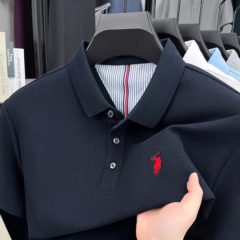 100% Pure Cotton Men's Short Sleeve Polo Shirt - Summer Fashion Casual Business Golf Top with Premium Pony Embroidery thumbnail 5