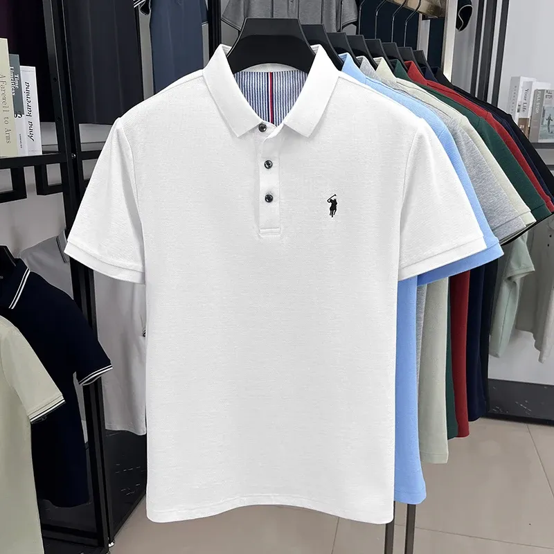 100% Pure Cotton Men's Short Sleeve Polo Shirt - Summer Fashion Casual Business Golf Top with Premium Pony Embroidery thumbnail 6