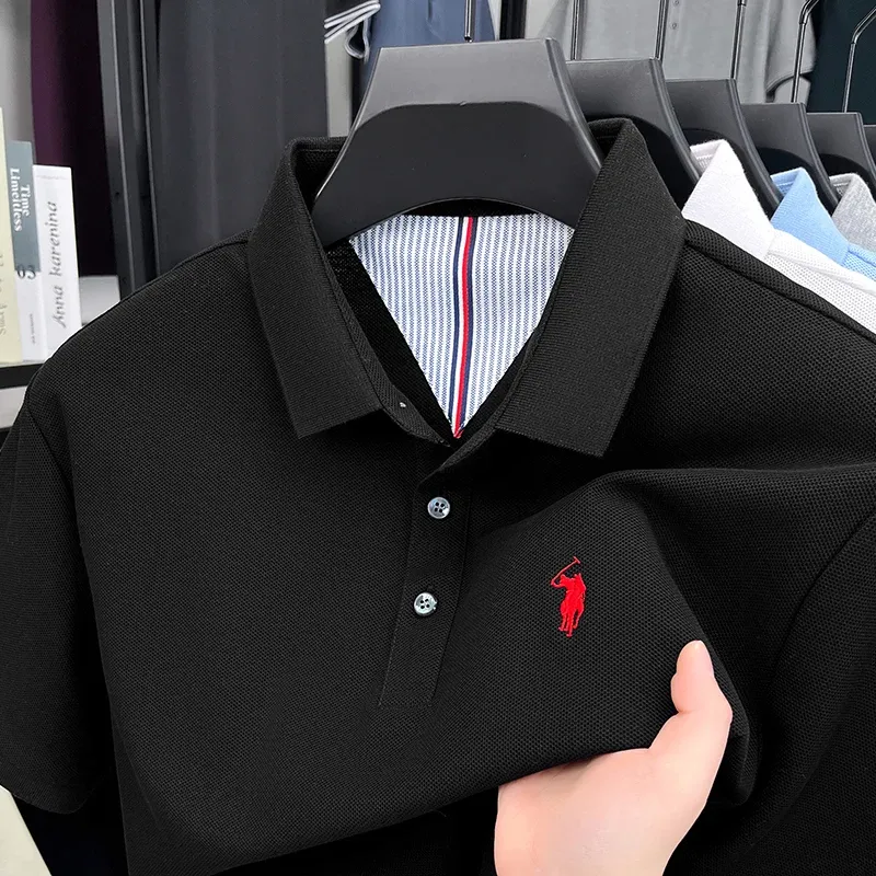 100% Pure Cotton Men's Short Sleeve Polo Shirt - Summer Fashion Casual Business Golf Top with Premium Pony Embroidery showcase 12
