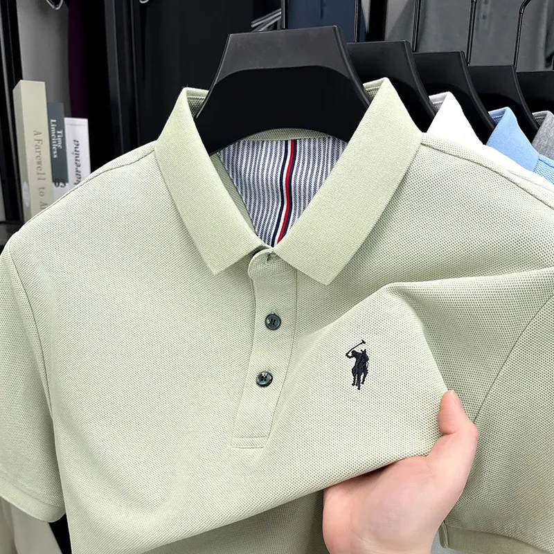 100% Pure Cotton Men's Short Sleeve Polo Shirt - Summer Fashion Casual Business Golf Top with Premium Pony Embroidery thumbnail 3