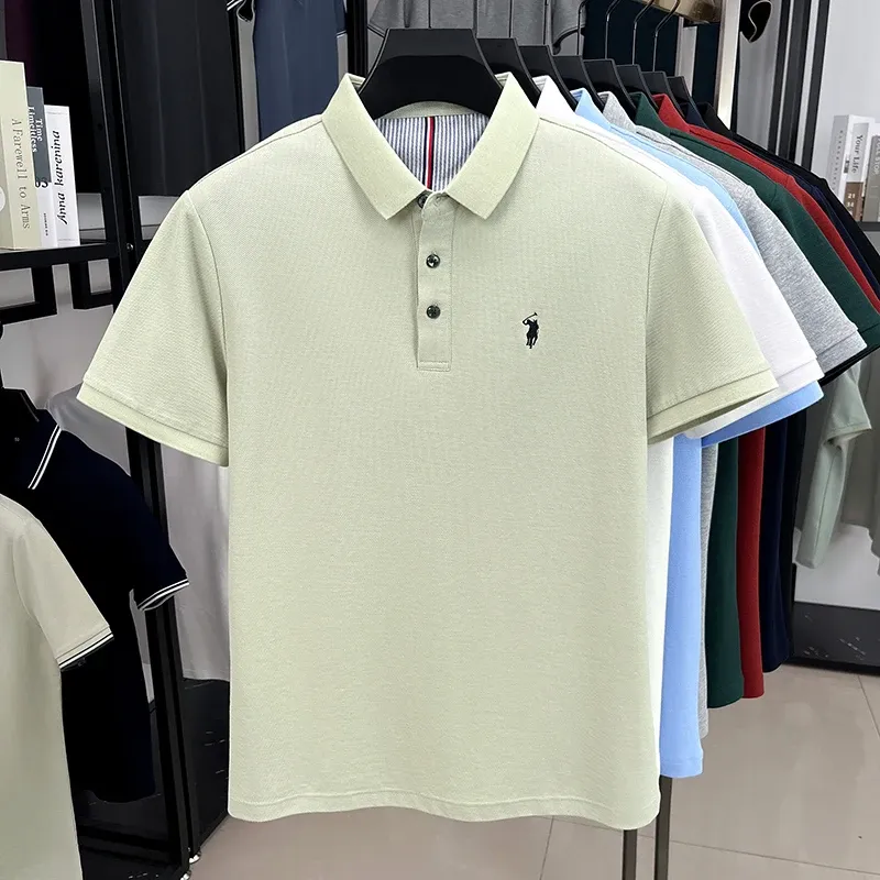100% Pure Cotton Men's Short Sleeve Polo Shirt - Summer Fashion Casual Business Golf Top with Premium Pony Embroidery showcase 9