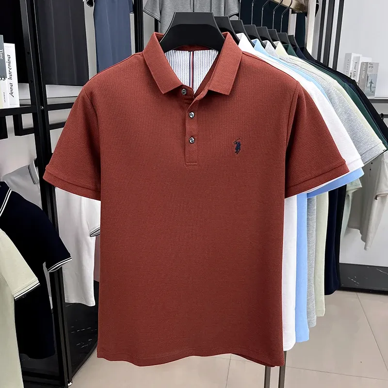 100% Pure Cotton Men's Short Sleeve Polo Shirt - Summer Fashion Casual Business Golf Top with Premium Pony Embroidery showcase 11