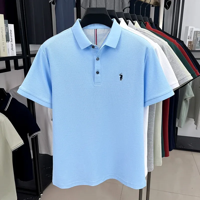 100% Pure Cotton Men's Short Sleeve Polo Shirt - Summer Fashion Casual Business Golf Top with Premium Pony Embroidery showcase 6