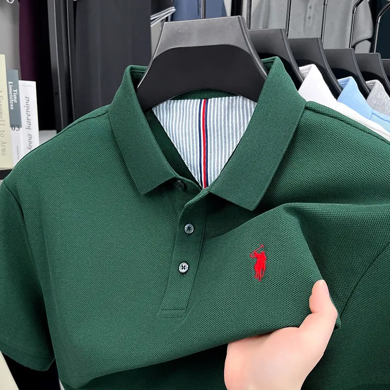100% Pure Cotton Men's Short Sleeve Polo Shirt - Summer Fashion Casual Business Golf Top with Premium Pony Embroidery showcase 16