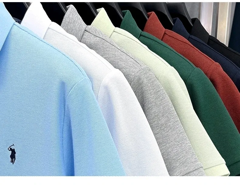 100% Pure Cotton Men's Short Sleeve Polo Shirt - Summer Fashion Casual Business Golf Top with Premium Pony Embroidery showcase 25