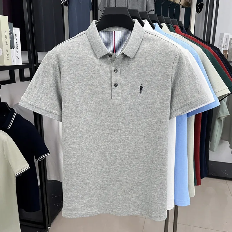 100% Pure Cotton Men's Short Sleeve Polo Shirt - Summer Fashion Casual Business Golf Top with Premium Pony Embroidery showcase 15