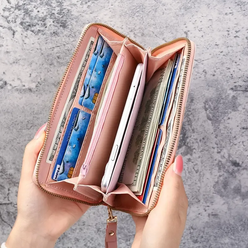 Women's Fashion Long Zipper Wallet Purse - PU Leather Card Holder Billfold Handbag for Casual Outings & Travel thumbnail 5