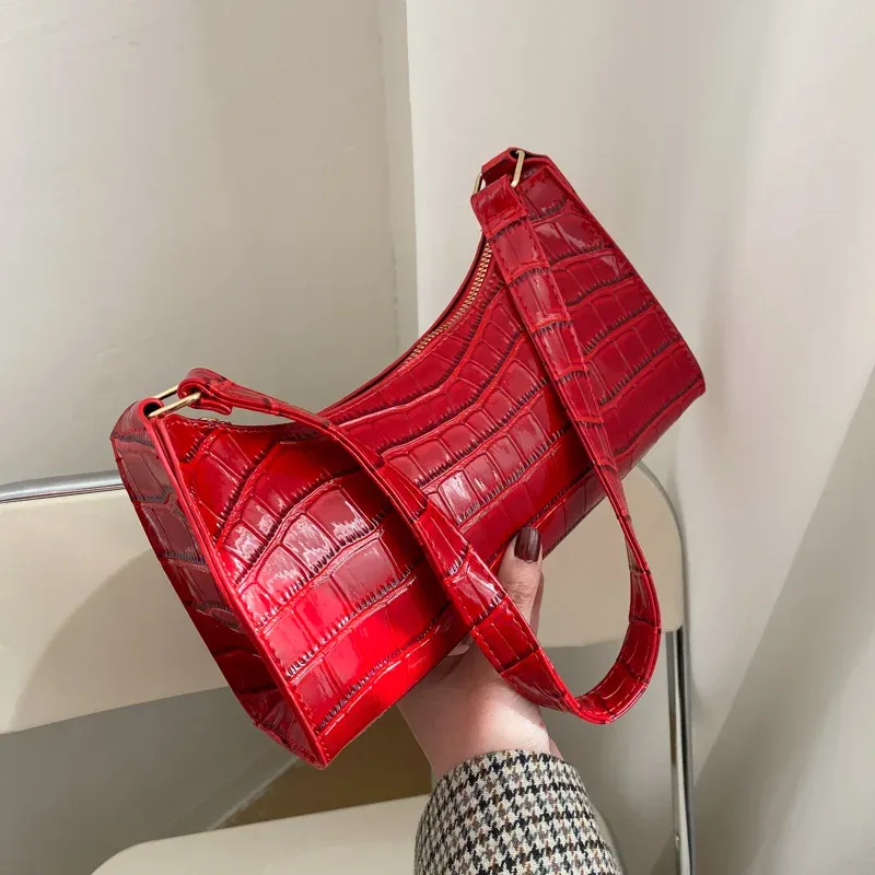 Women's Fashion PU Leather Alligator Pattern Armpit Handbag - Small Underarm Messenger Bag Purse for Stylish Ladies thumbnail 1