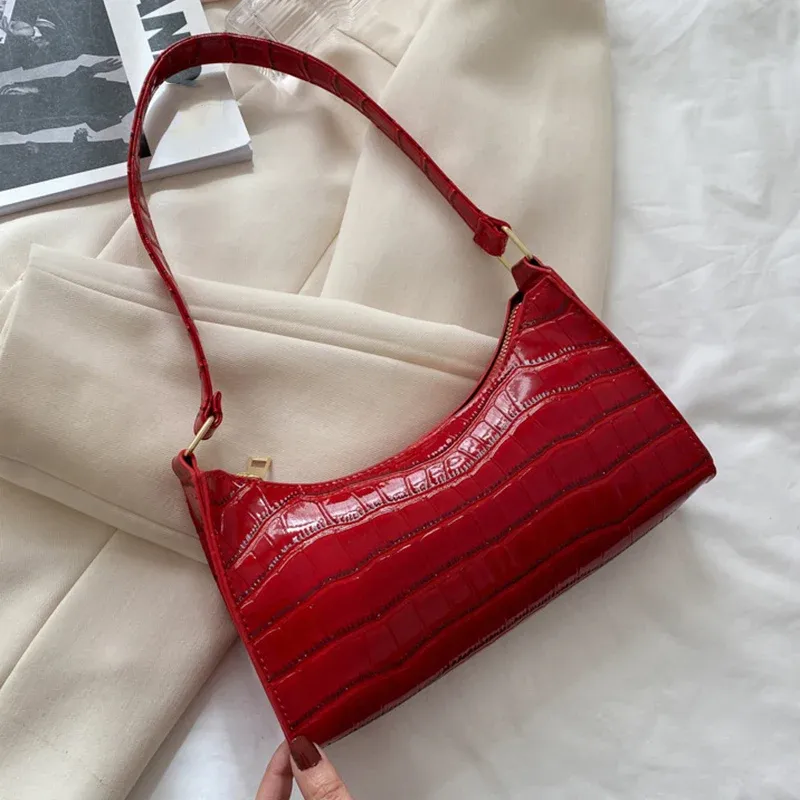 Women's Fashion PU Leather Alligator Pattern Armpit Handbag - Small Underarm Messenger Bag Purse for Stylish Ladies thumbnail 2
