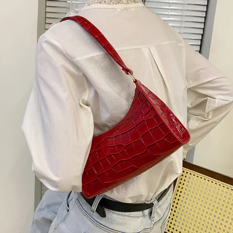 Women's Fashion PU Leather Alligator Pattern Armpit Handbag - Small Underarm Messenger Bag Purse for Stylish Ladies thumbnail 6